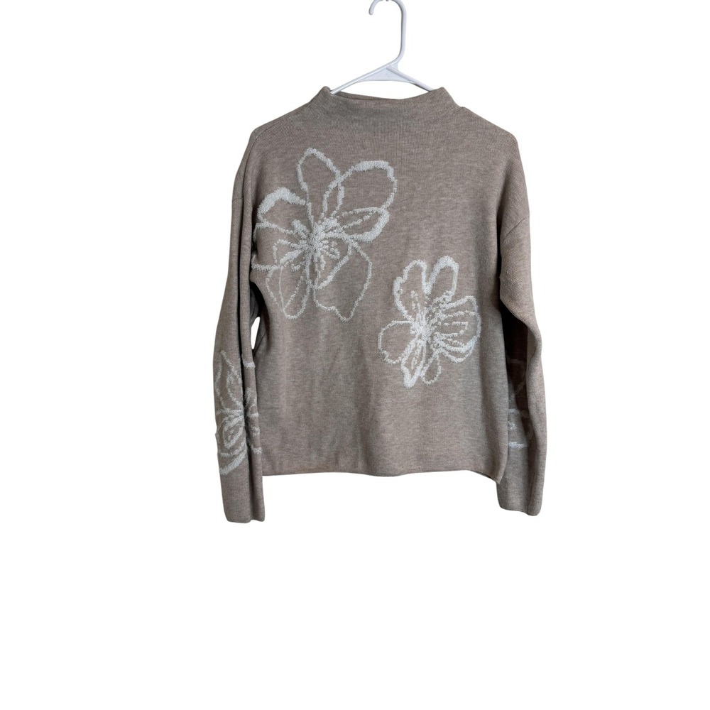 Rachel Zoe Sweater Womens Medium Beige Floral Embroidered Crewneck Knit Pullover